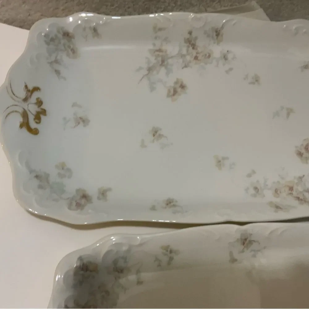 2 Vintage  Limoges J. Pouyat  France Hand Painted Oval Floral Gold Gilt Antique